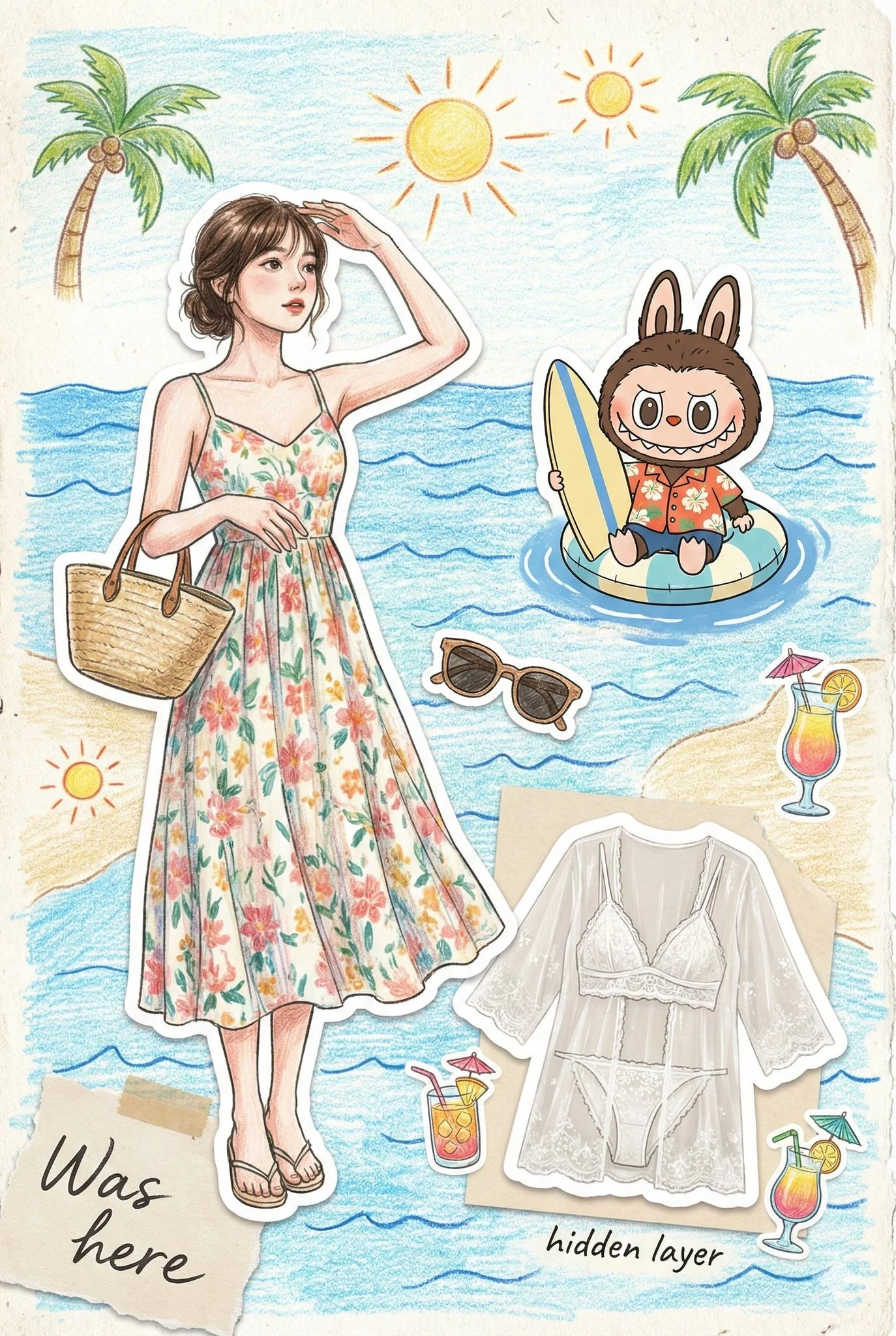 ChatGPT Image Prompt - Fresh blue summer style sticker journal beach